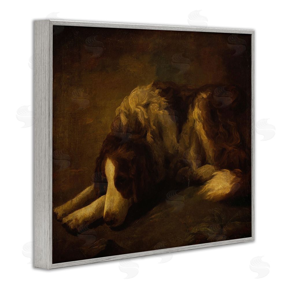 Lil' Rue Dim Lighted Classic Dog Gray Framed Giclee Wall Art Print