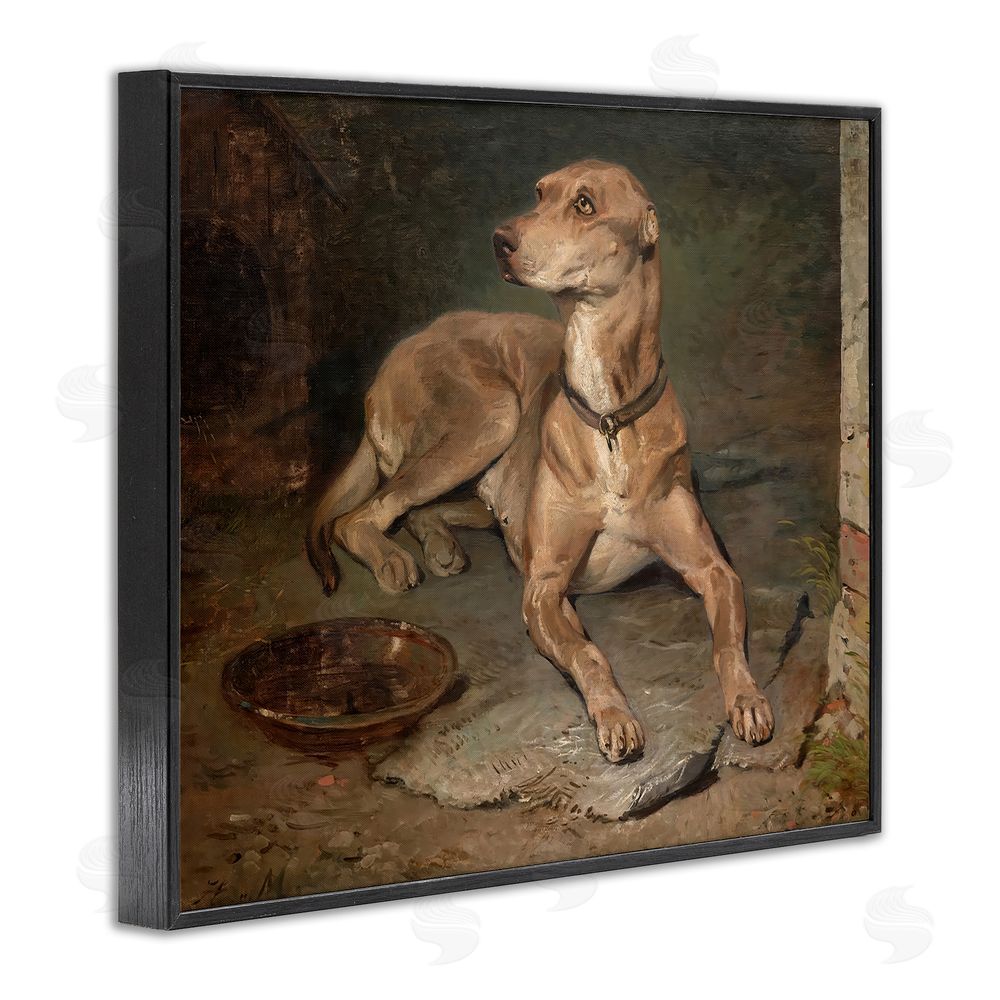 Lil' Rue Historical Dog & Bowl Black Framed Giclee Wall Art Print