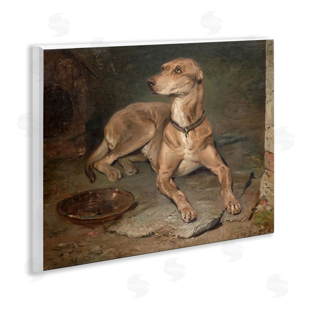 Lil' Rue Historical Dog & Bowl Wooden Wall Plaque Art Print