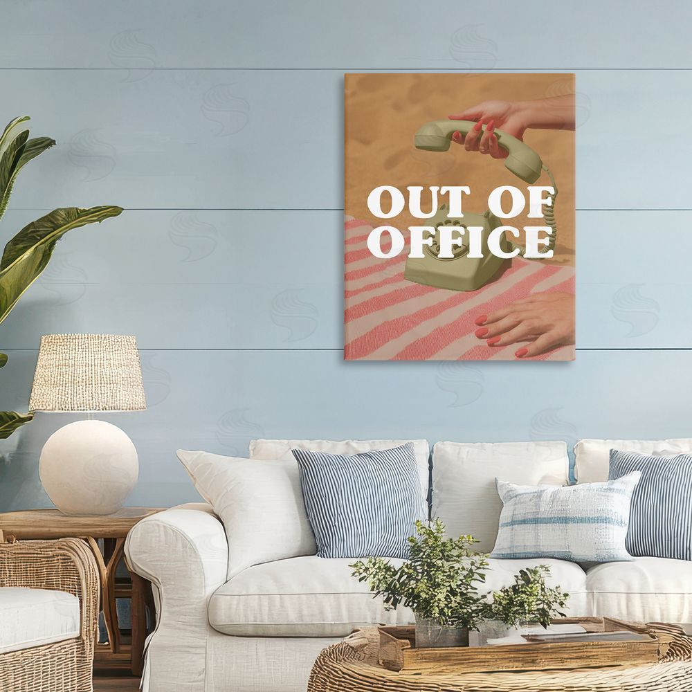 Stupell Studio Out of Office Green Phone Stretched Canvas Wall Art Print in Room