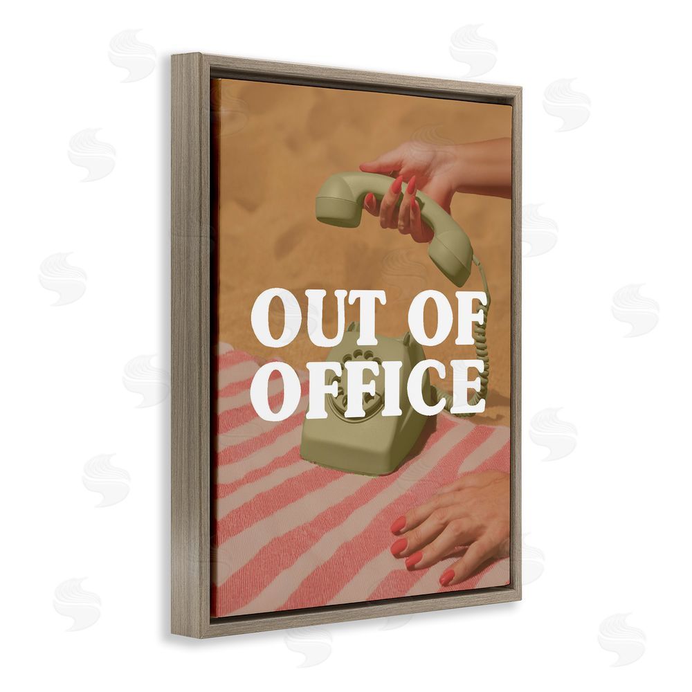 Stupell Studio Out of Office Green Phone Brown Floating Frame Canvas Wall Art Print
