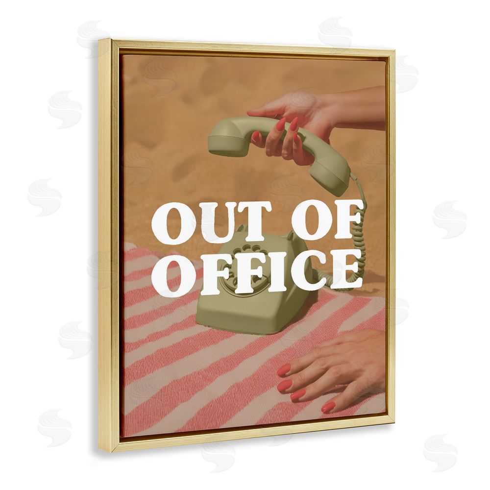 Stupell Studio Out of Office Green Phone Gold Floating Frame Canvas Wall Art Print
