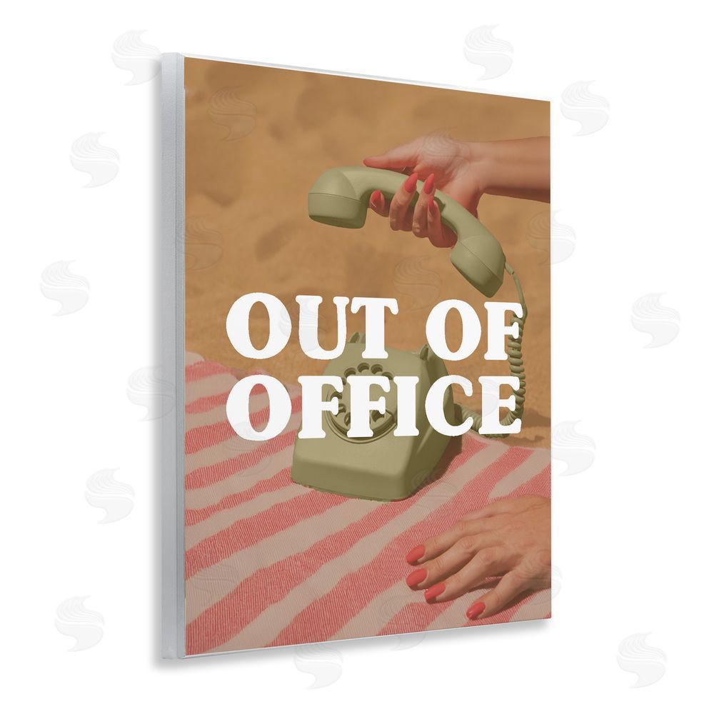 Stupell Studio Out of Office Green Phone Wooden Wall Plaque Art Print