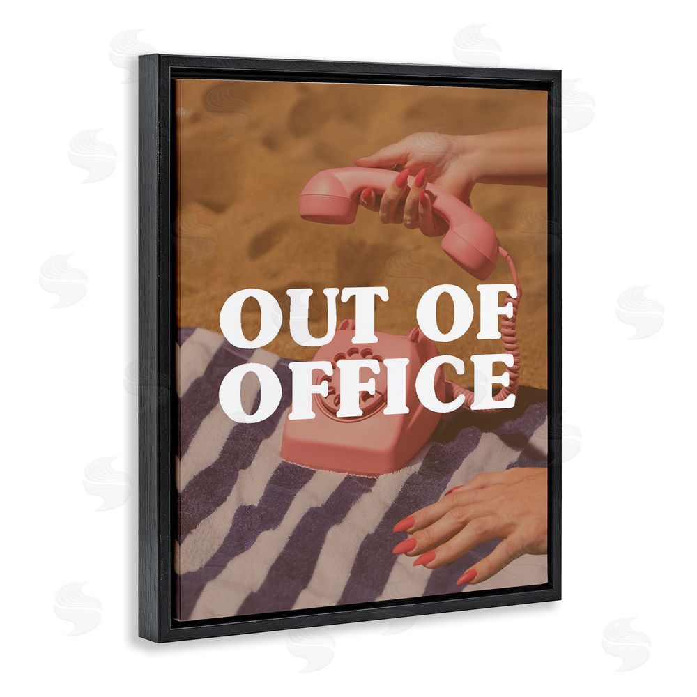 Stupell Studio Out of Office Pink Phone Black Floating Frame Canvas Wall Art Print