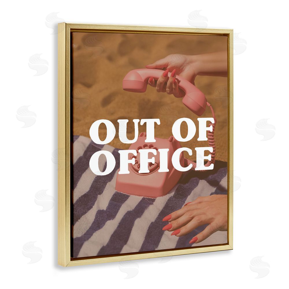 Stupell Studio Out of Office Pink Phone Gold Floating Frame Canvas Wall Art Print