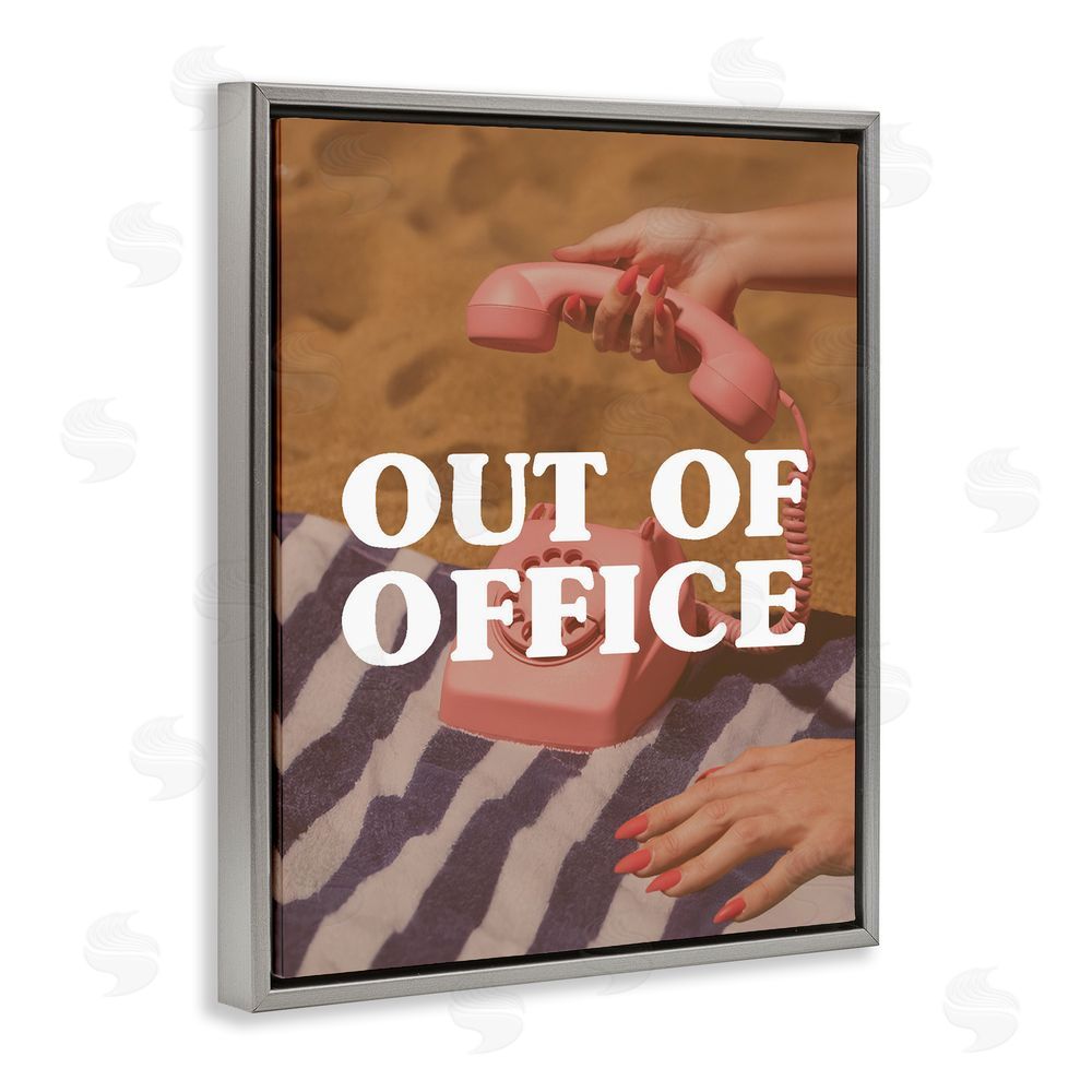 Stupell Studio Out of Office Pink Phone Gray Floating Frame Canvas Wall Art Print