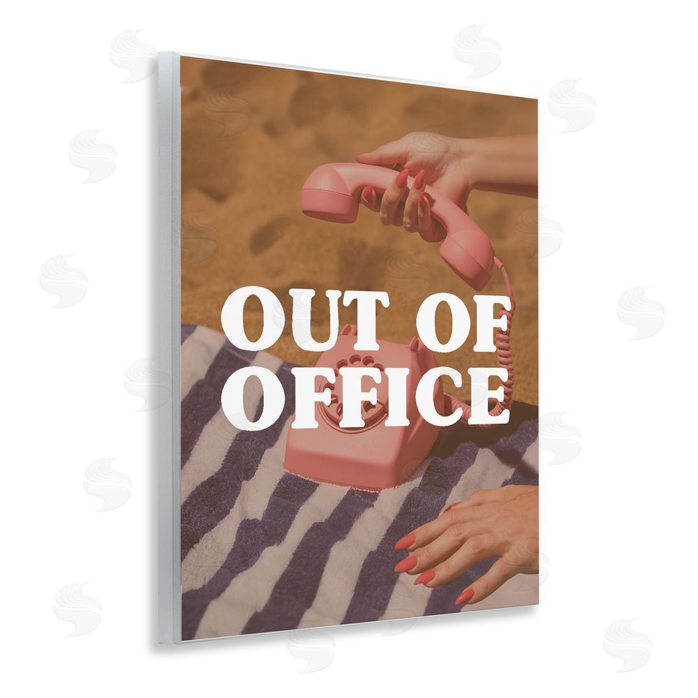 Stupell Studio Out of Office Pink Phone Wooden Wall Plaque Art Print