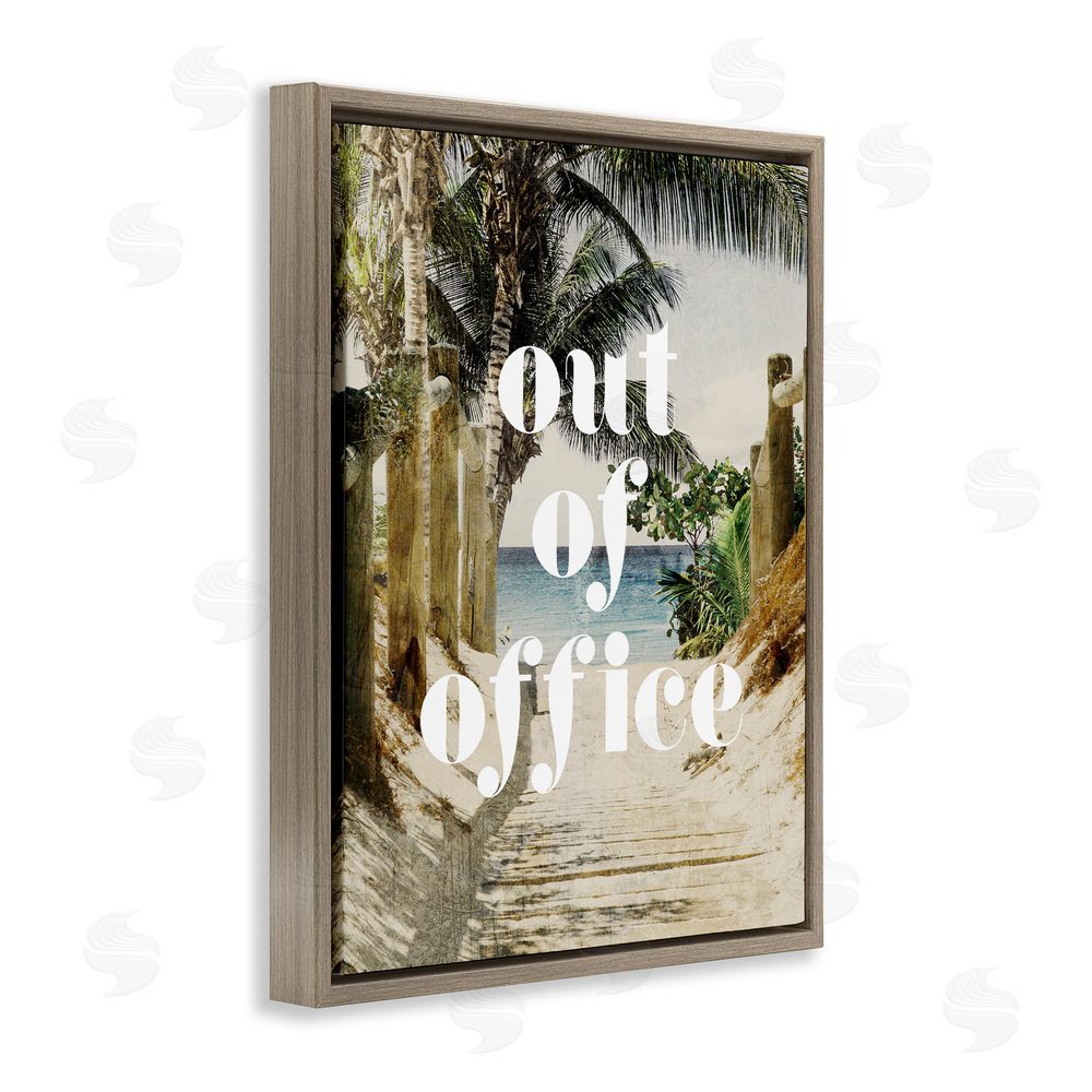 Stupell Studio Out of Office Beach Path Brown Floating Frame Canvas Wall Art Print