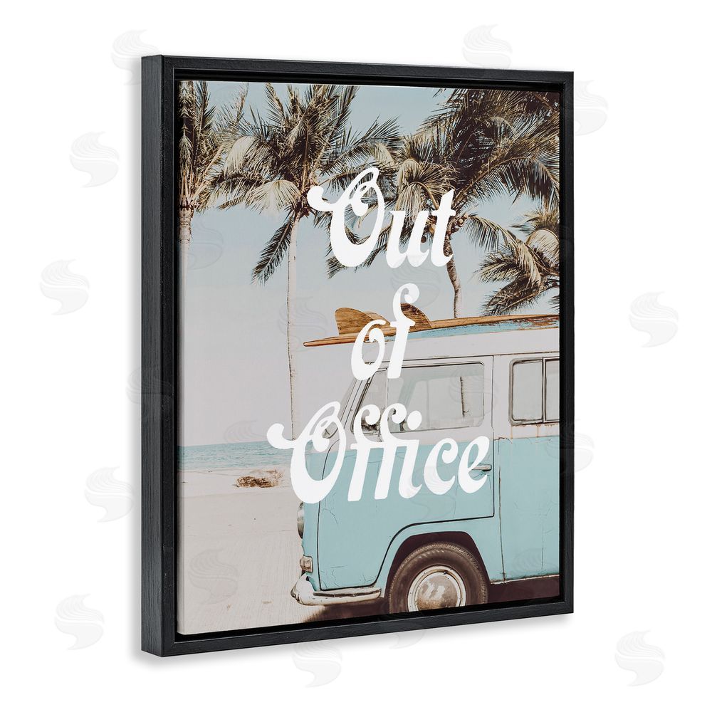 Lil' Rue Retro Out Of Office Beach Black Floating Frame Canvas Wall Art Print
