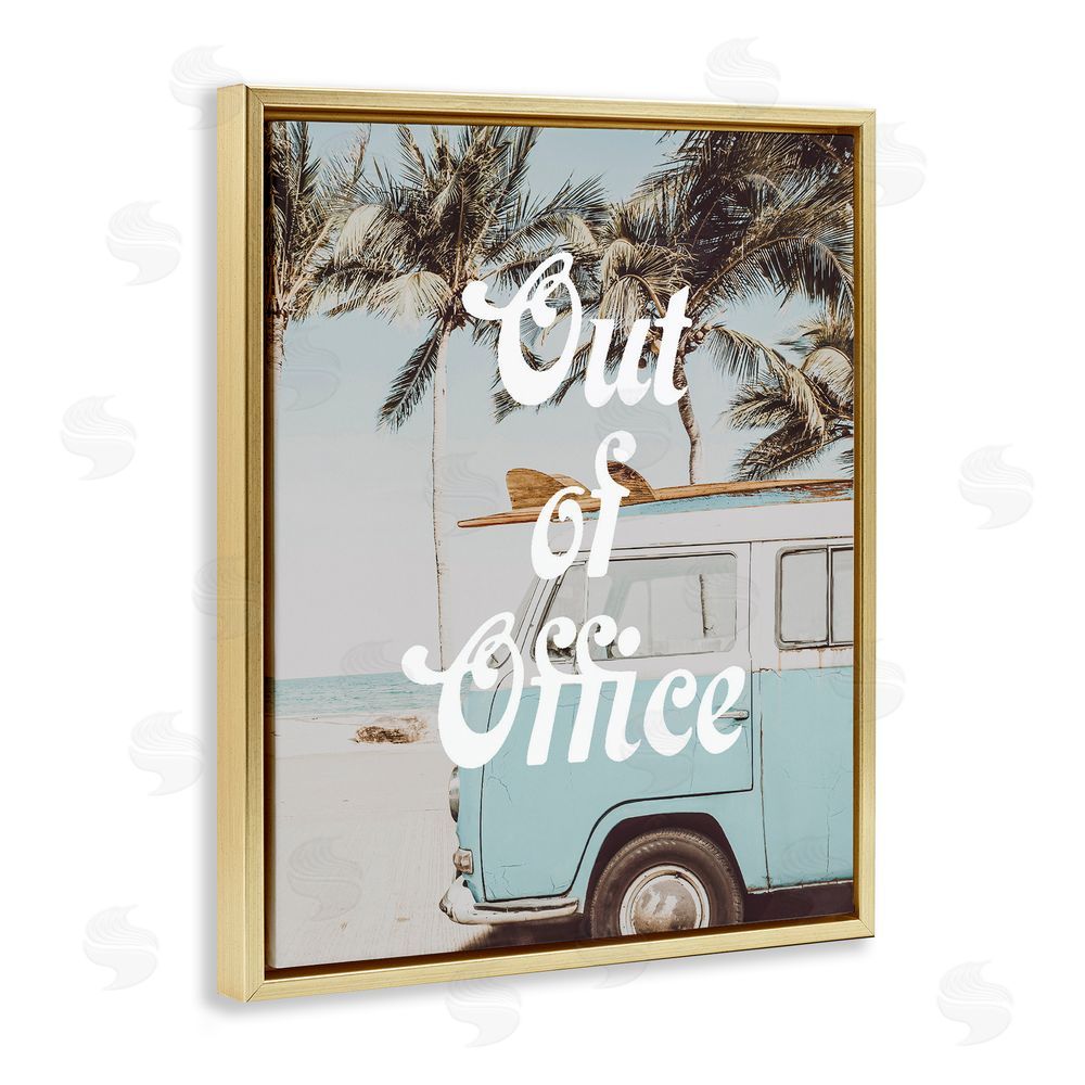 Lil' Rue Retro Out Of Office Beach Gold Floating Frame Canvas Wall Art Print