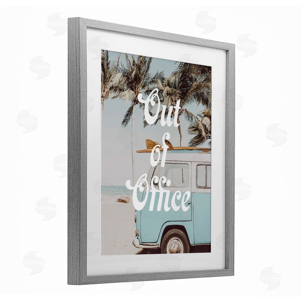 Lil' Rue Retro Out Of Office Beach Gray Framed Print Under Glass Wall Art