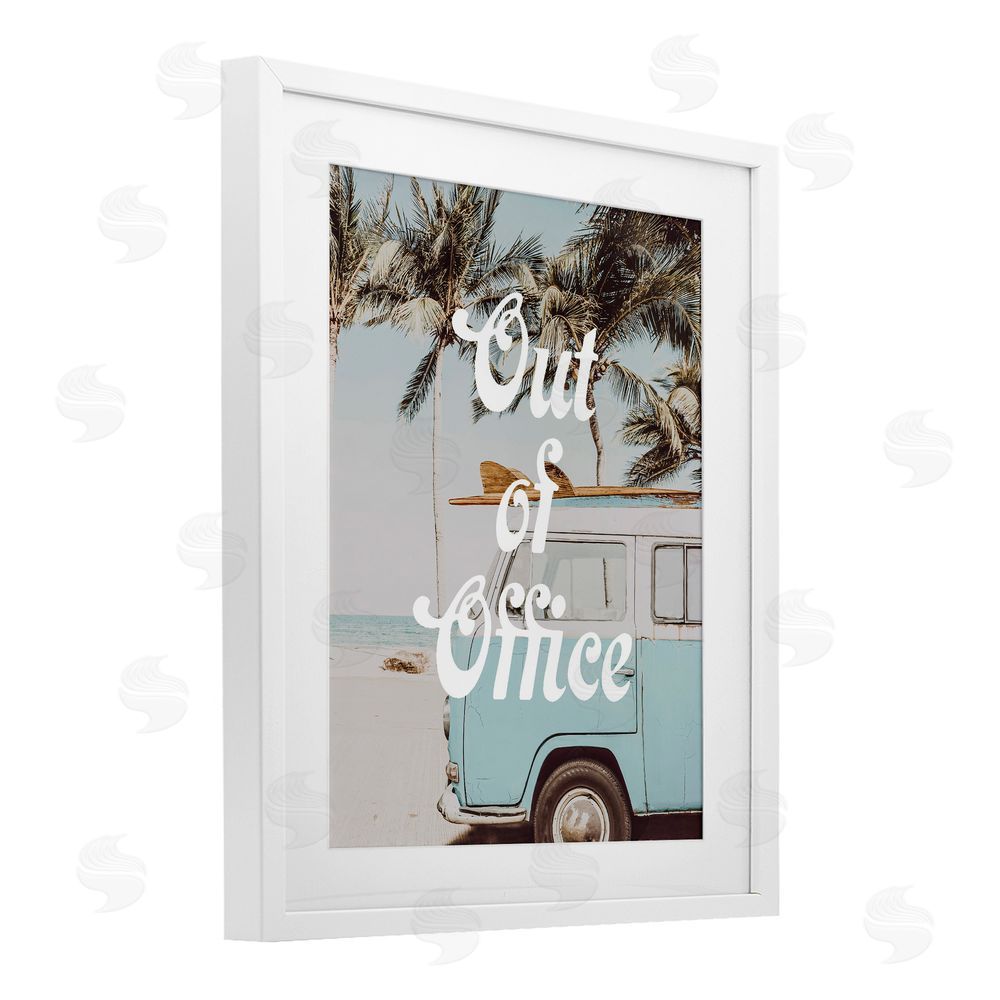Lil' Rue Retro Out Of Office Beach White Framed Print Under Glass Wall Art