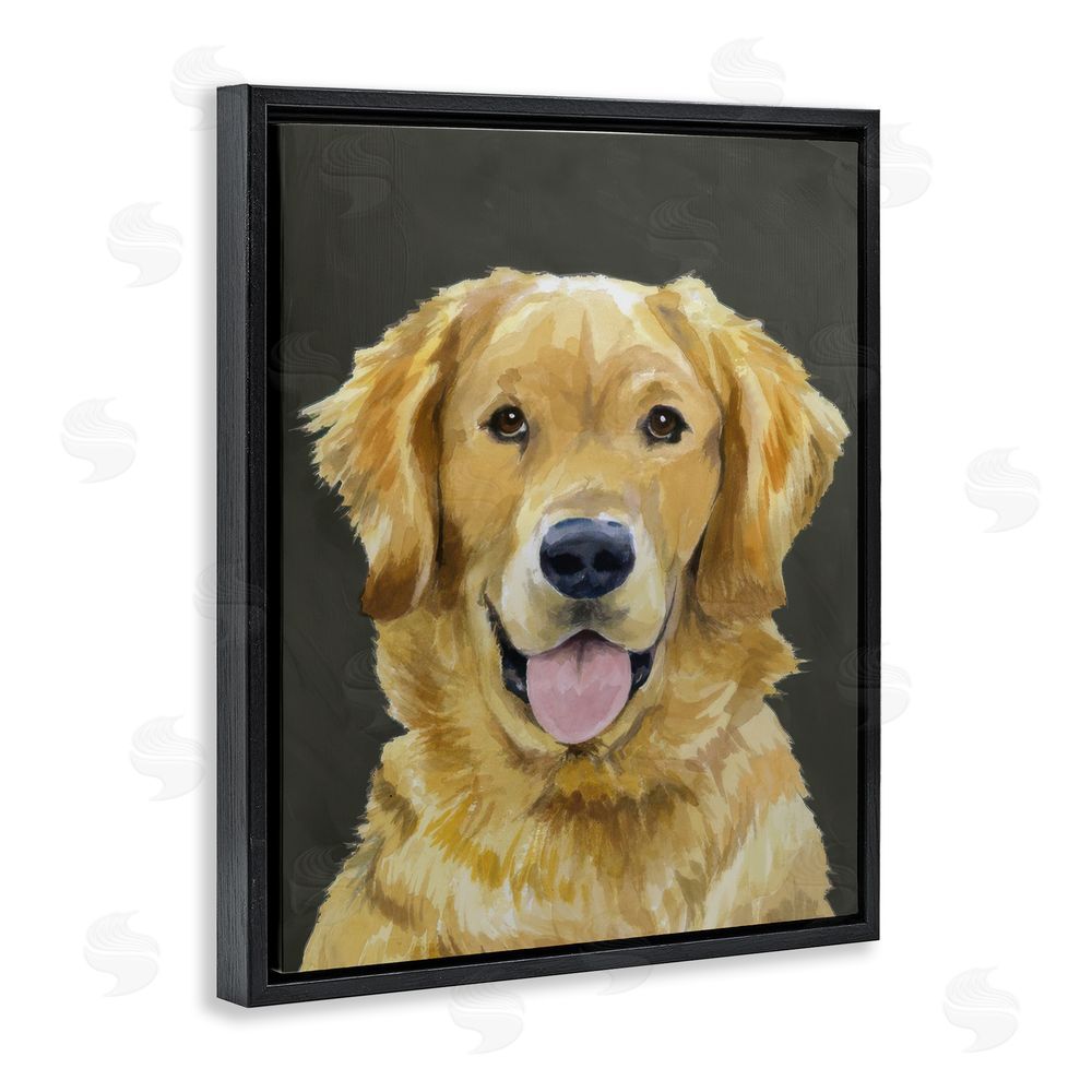 Daphne Polselli Joyful Golden Retriever Portrait Black Floating Framed Canvas Wall Art