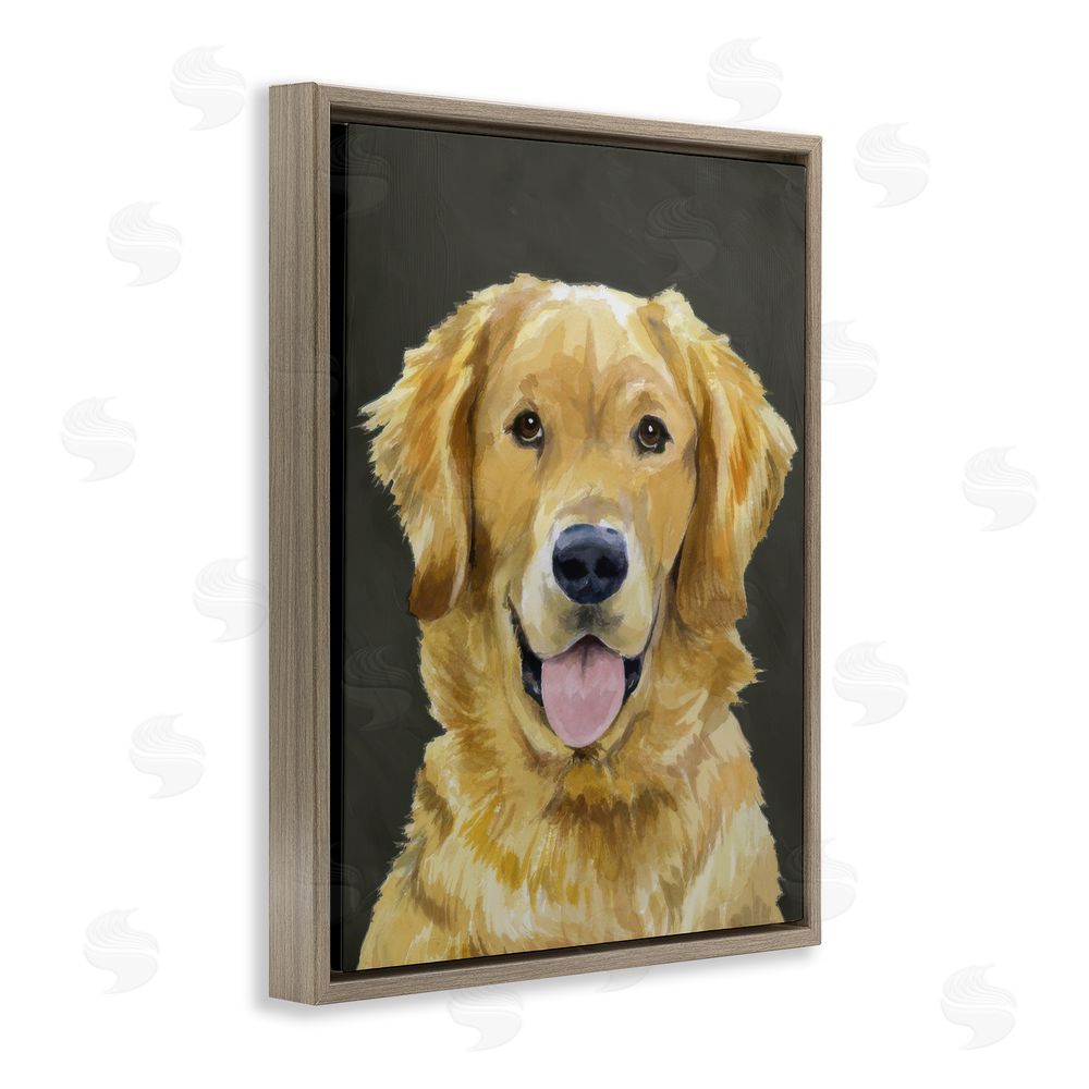 Daphne Polselli Joyful Golden Retriever Portrait Brown Floating Framed Canvas Wall Art