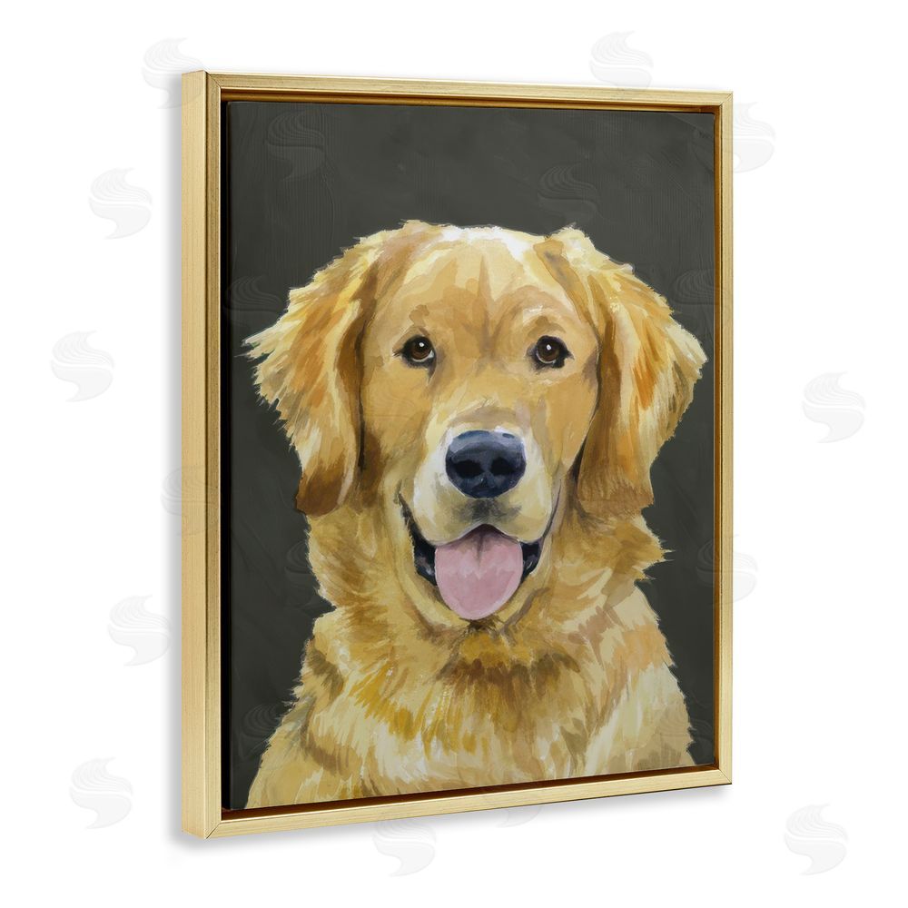 Daphne Polselli Joyful Golden Retriever Portrait Gold Floating Framed Canvas Wall Art