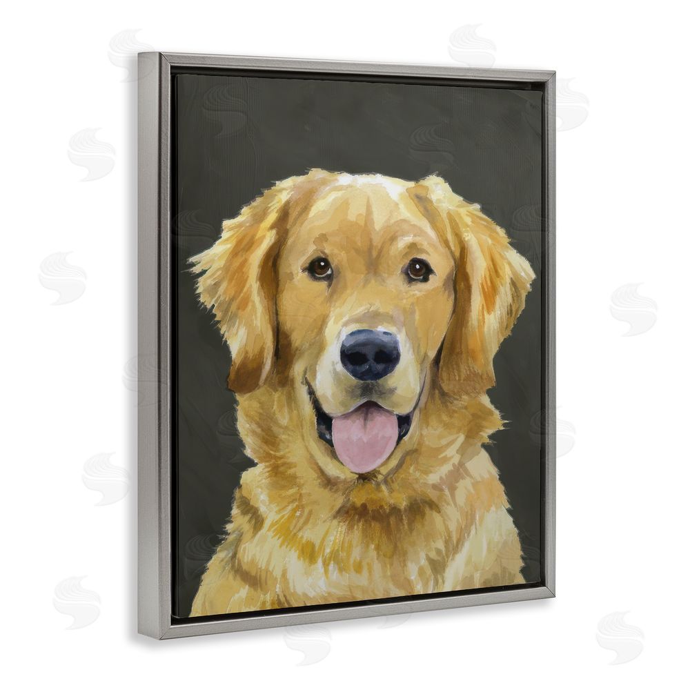 Daphne Polselli Joyful Golden Retriever Portrait Gray Floating Framed Canvas Wall Art