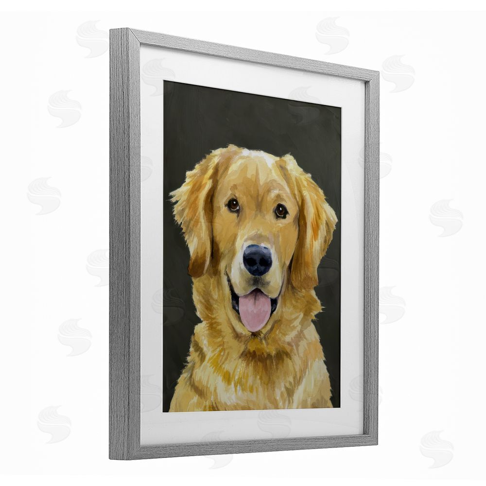 Daphne Polselli Joyful Golden Retriever Portrait Gray Framed Print Under Glass Wall Art