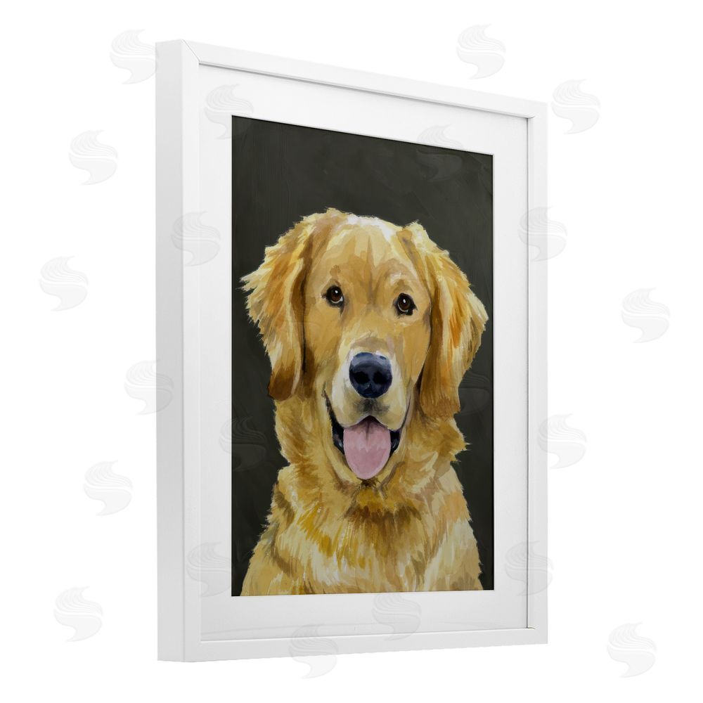 Daphne Polselli Joyful Golden Retriever Portrait White Framed Print Under Glass Wall Art