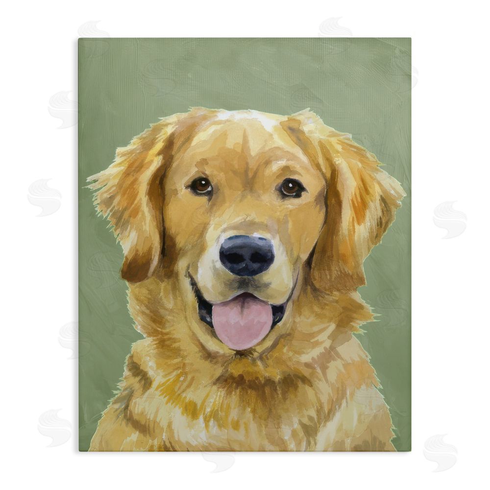 Lil' Rue Smiling Golden Retriever Portrait Stretched Canvas Wall Art Print