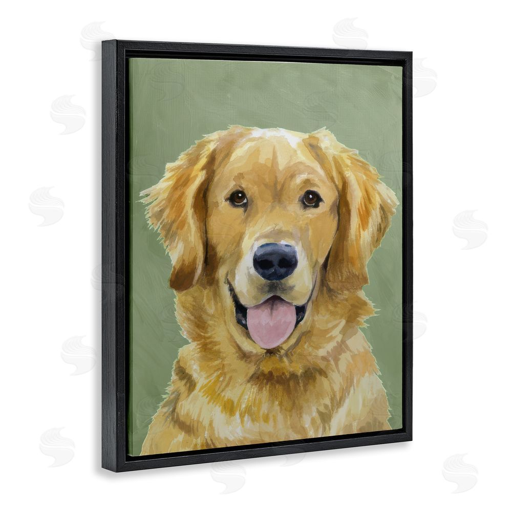 Lil' Rue Smiling Golden Retriever Portrait Black Floating Framed Canvas Wall Art Print