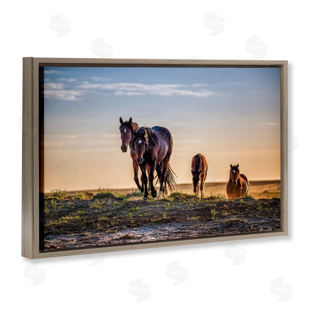 Tim West Horses Coming Home Brown Floating Frame Canvas Wall Art Print