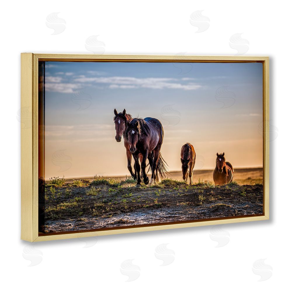 Tim West Horses Coming Home Gold Floating Frame Canvas Wall Art Print