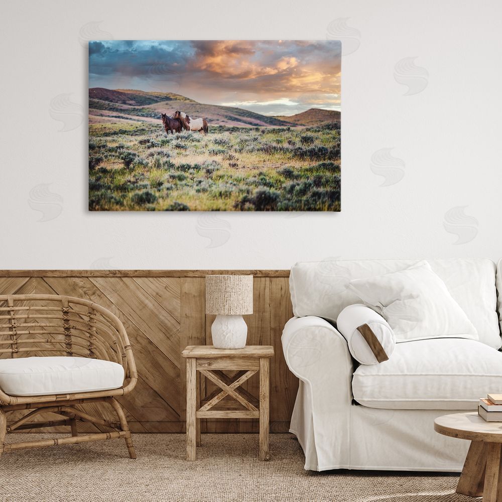 Tim West Stay Close Horses Stretched Canvas Wall Art in Room
