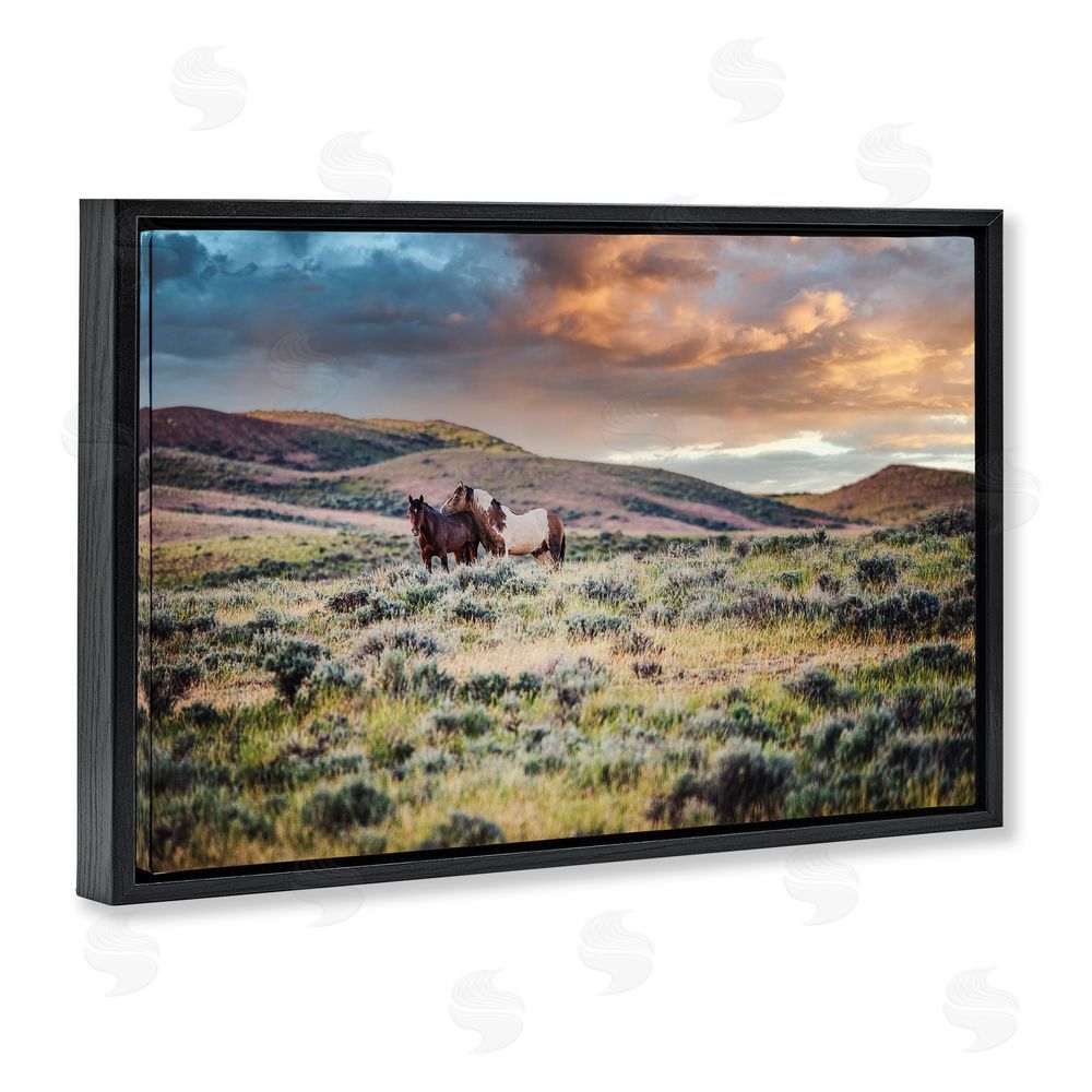 Tim West Stay Close Horses Black Floating Frame Canvas Wall Art Print