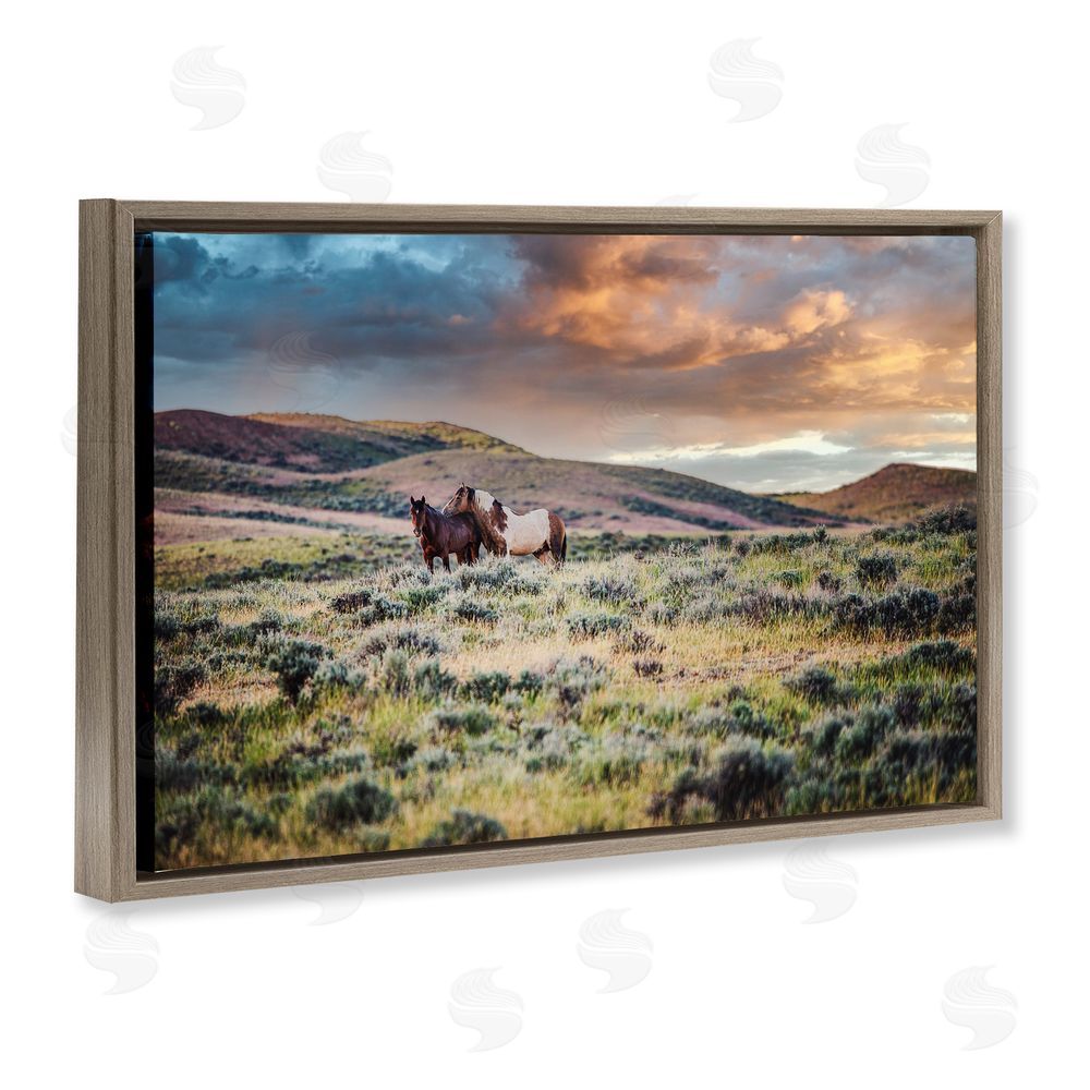 Tim West Stay Close Horses Brown Floating Frame Canvas Wall Art Print