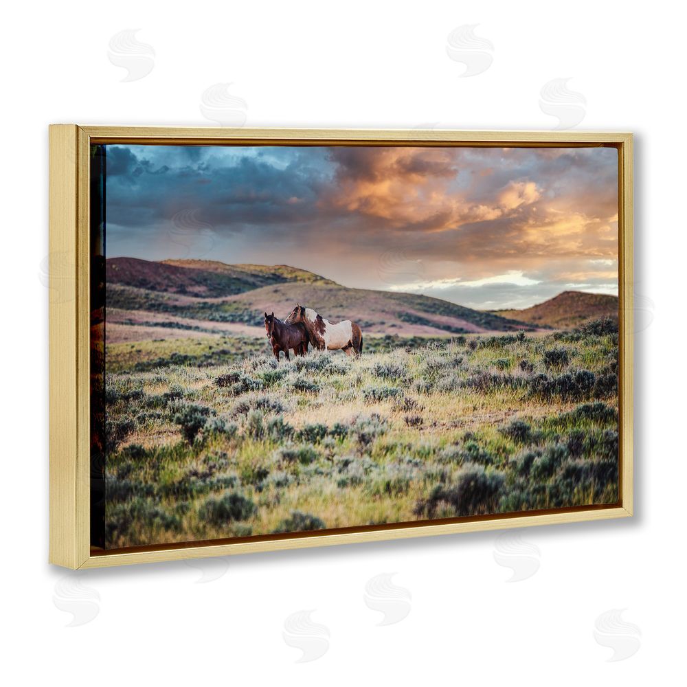 Tim West Stay Close Horses Gold Floating Frame Canvas Wall Art Print