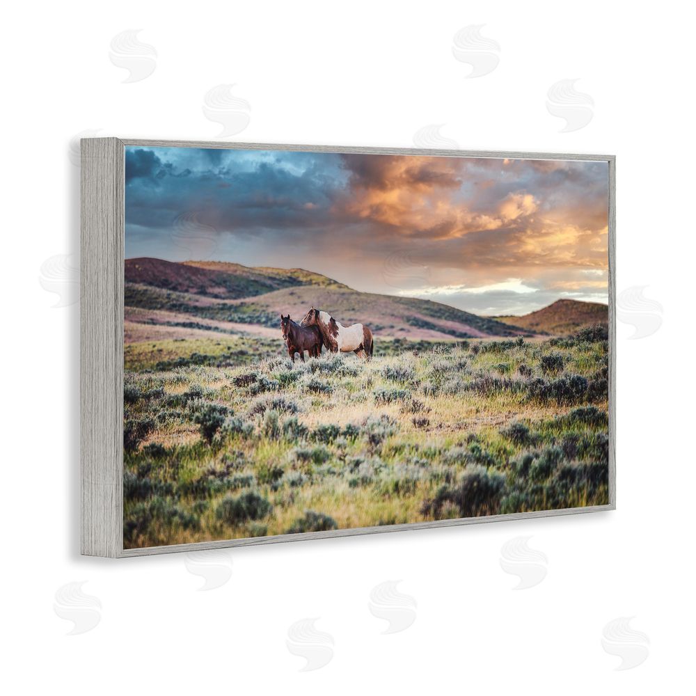 Tim West Stay Close Horses Gray Framed Giclee Wall Art Print
