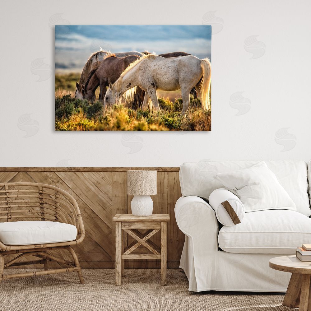 Tim West Equine Evening Graze Stretched Canvas Wall Art in Room