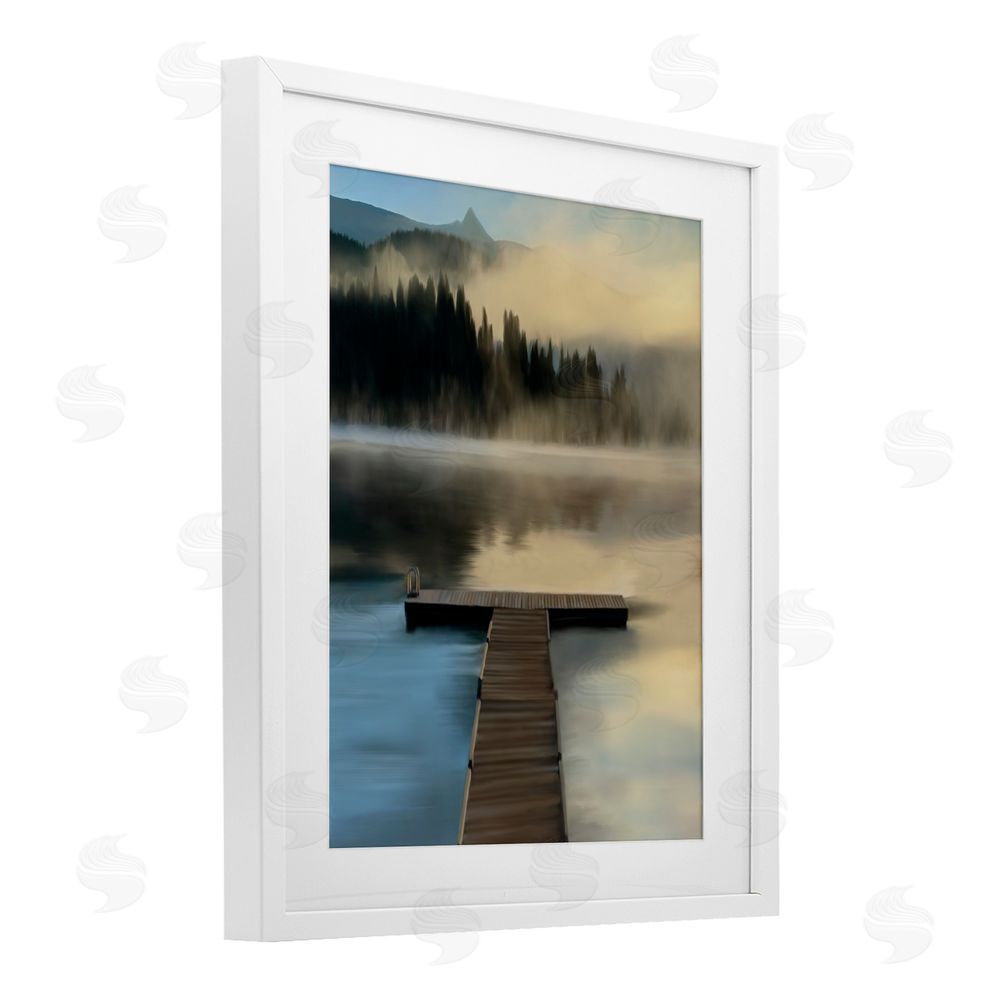 Renel Peters Reflective Lake At Dusk White Framed Print Under Glass Wall Art