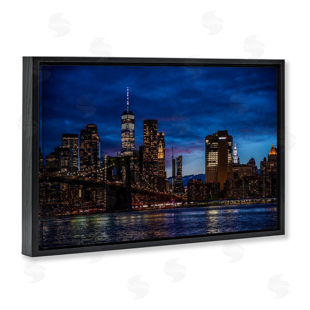 Tim West Brooklyn Bridge at Night Black Floating Frame Canvas Wall Art Print