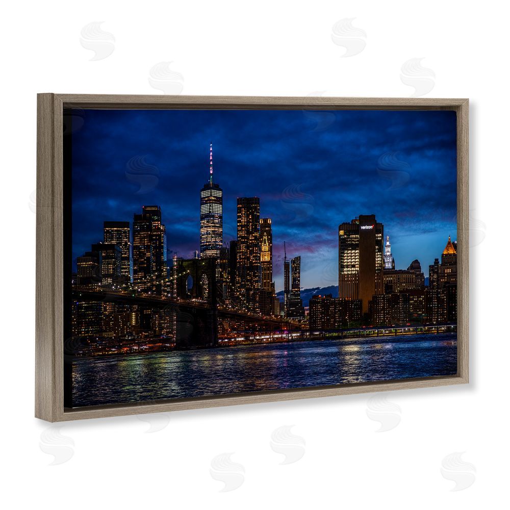 Tim West Brooklyn Bridge at Night Brown Floating Frame Canvas Wall Art Print