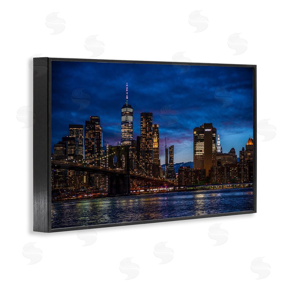 Tim West Brooklyn Bridge at Night Black Framed Giclee Wall Art Print