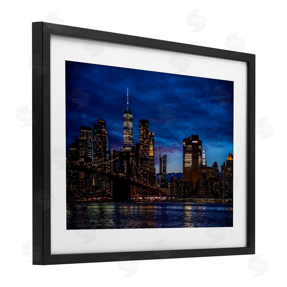 Tim West Brooklyn Bridge at Night Black Framed Print Under Glass Wall Art