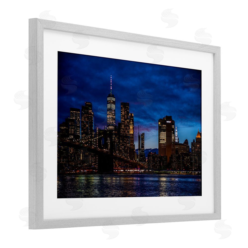 Tim West Brooklyn Bridge at Night Gray Framed Print Under Glass Wall Art