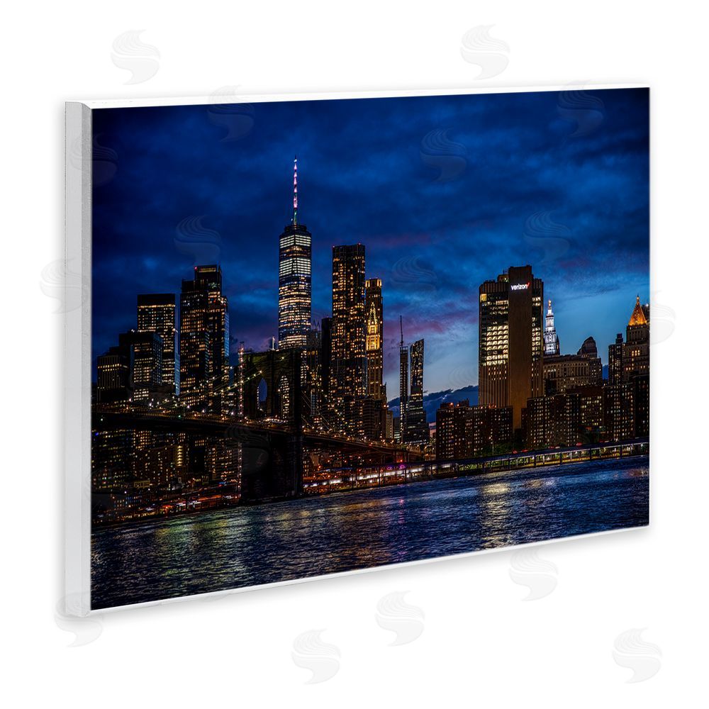 Tim West Brooklyn Bridge at Night Wooden Wall Plaque Art Print