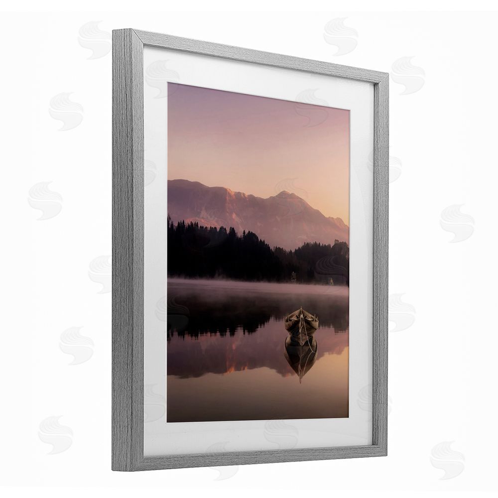 Marcus Prime Tranquil Lake Sunsets Gray Framed Print Under Glass Wall Art
