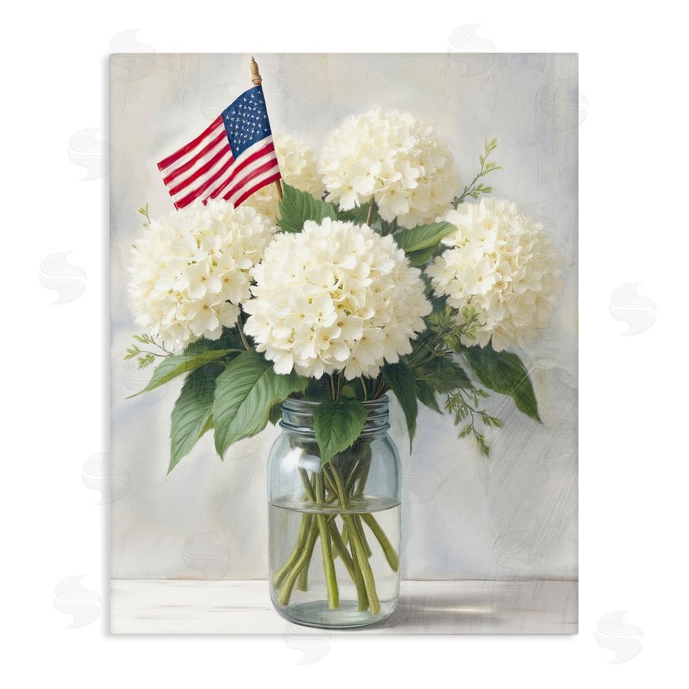 Kim Allen Festive Patriotic Hydrangea Stretched Canvas Wall Art Print