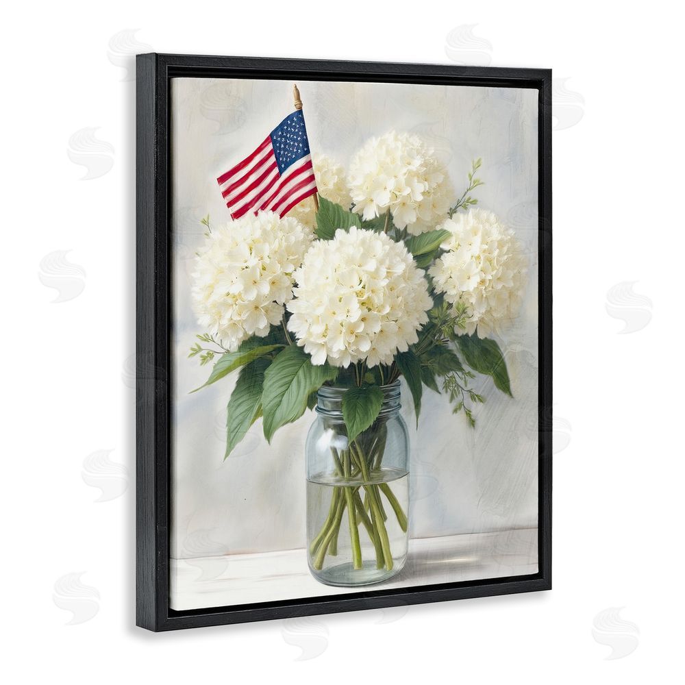 Kim Allen Festive Patriotic Hydrangea Black Floating Frame Canvas Wall Art Print