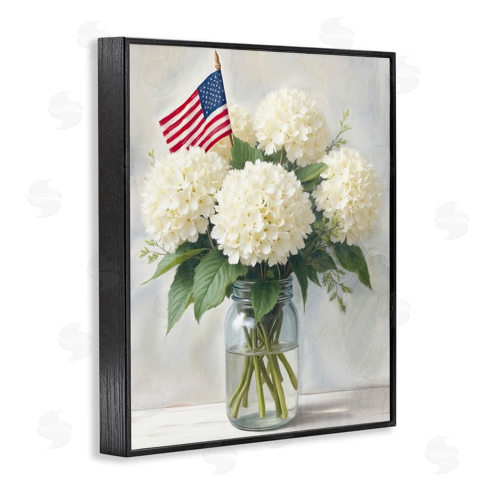 Kim Allen Festive Patriotic Hydrangea Black Framed Giclee Wall Art Print