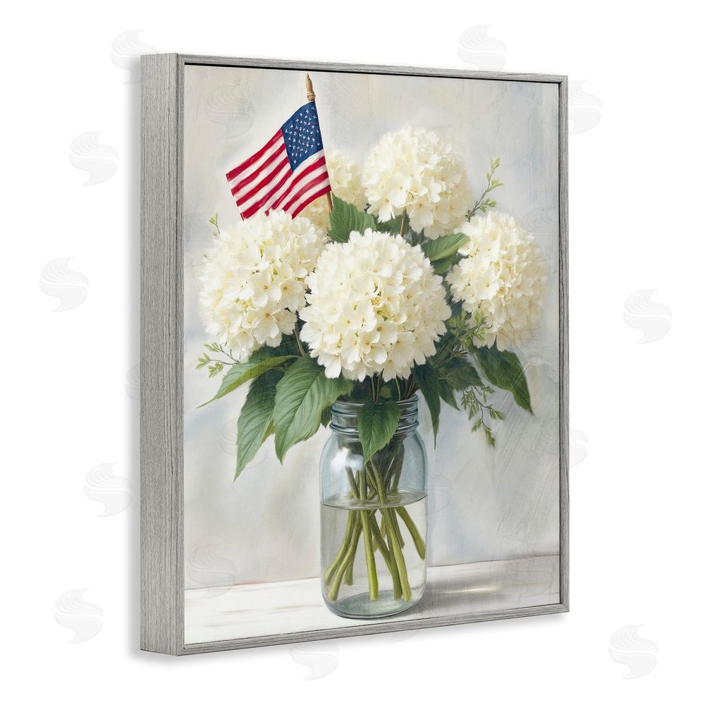 Kim Allen Festive Patriotic Hydrangea Gray Framed Giclee Wall Art Print