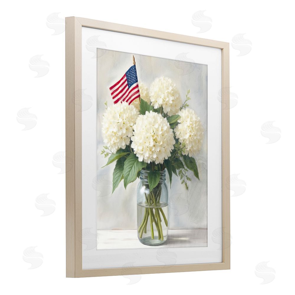 Kim Allen Festive Patriotic Hydrangea Brown Framed Print Under Glass Wall Art