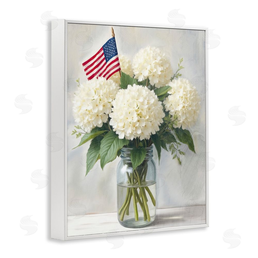 Kim Allen Festive Patriotic Hydrangea White Framed Giclee Wall Art Print