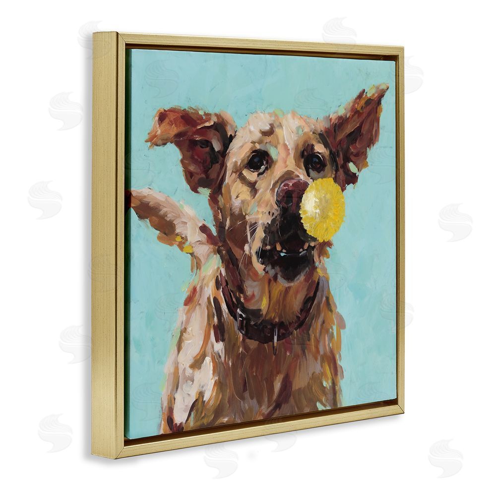 Studio Bautista Dog Playing with Ball Gold Floating Frame Canvas Wall Art Print