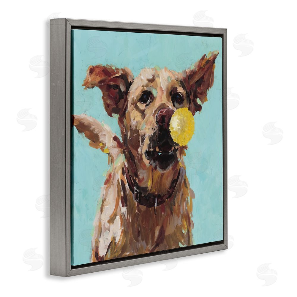 Studio Bautista Dog Playing with Ball Gray Floating Frame Canvas Wall Art Print