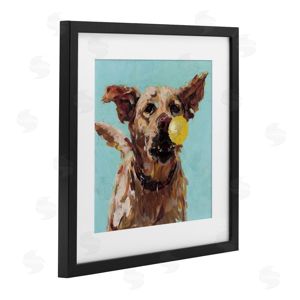Studio Bautista Dog Playing with Ball Black Framed Print Under Glass Wall Art