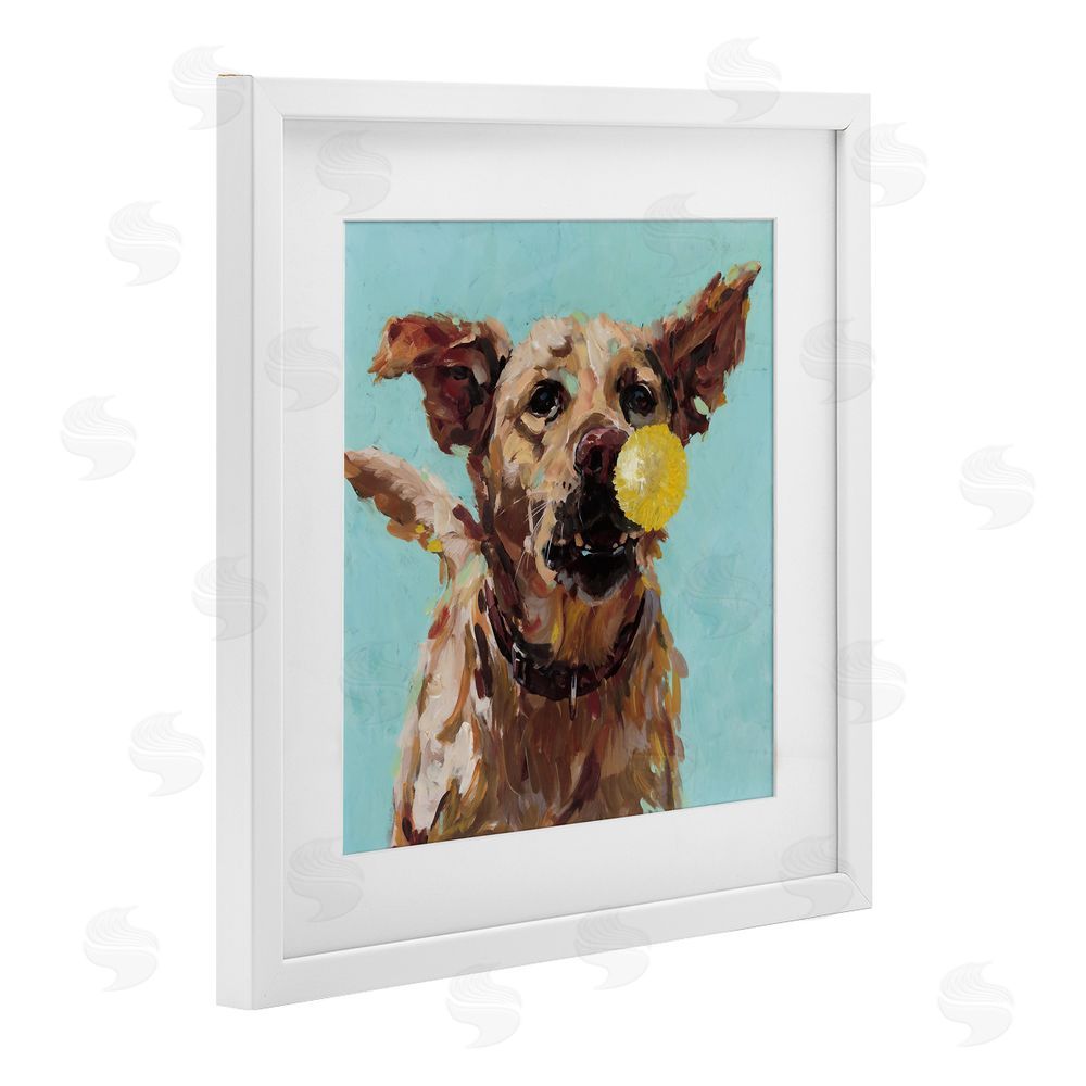 Studio Bautista Dog Playing with Ball White Framed Print Under Glass Wall Art